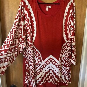 Deep Orange and White Geometric Women's Top